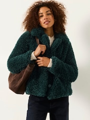 FatFace Bianca Teal Blue Short Faux Fur Jacket - Image 1 of 6