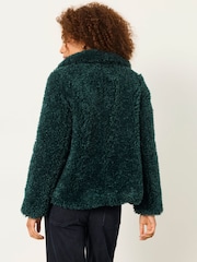FatFace Bianca Teal Blue Short Faux Fur Jacket - Image 2 of 6