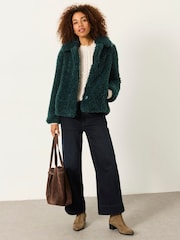 FatFace Bianca Teal Blue Short Faux Fur Jacket - Image 4 of 6