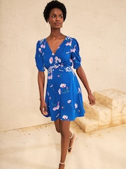 Love & Roses Cobalt Blue Floral Petite Patched Mini Tea Dress - Image 1 of 4
