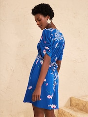 Love & Roses Cobalt Blue Floral Petite Patched Mini Tea Dress - Image 4 of 4
