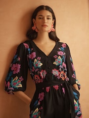 Love & Roses Black Floral V-Neck Playsuit - Image 4 of 4