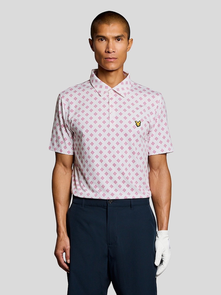 Lyle & Scott White Golf Argyle Print Polo Shirt - Image 1 of 6
