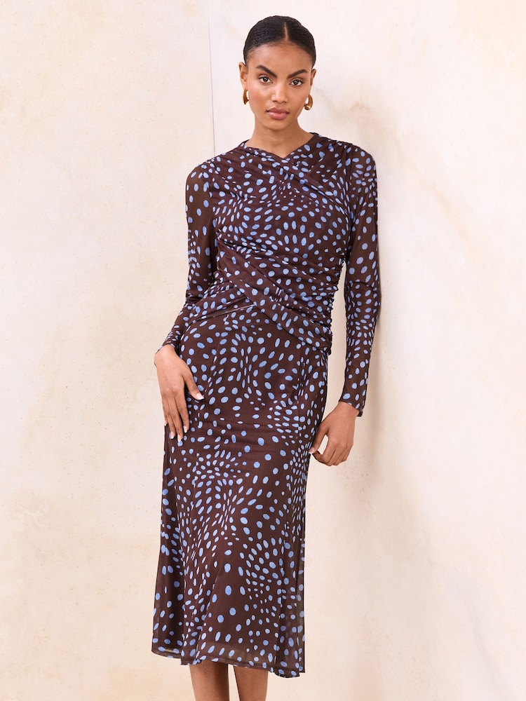 Lipsy Navy Blue Spot Jersey Midi Dress - Image 1 of 4