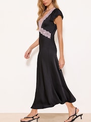 Lipsy Black Black Lace Trim Satin Midi Dress - Image 4 of 5