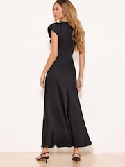 Lipsy Black Black Lace Trim Satin Midi Dress - Image 5 of 5