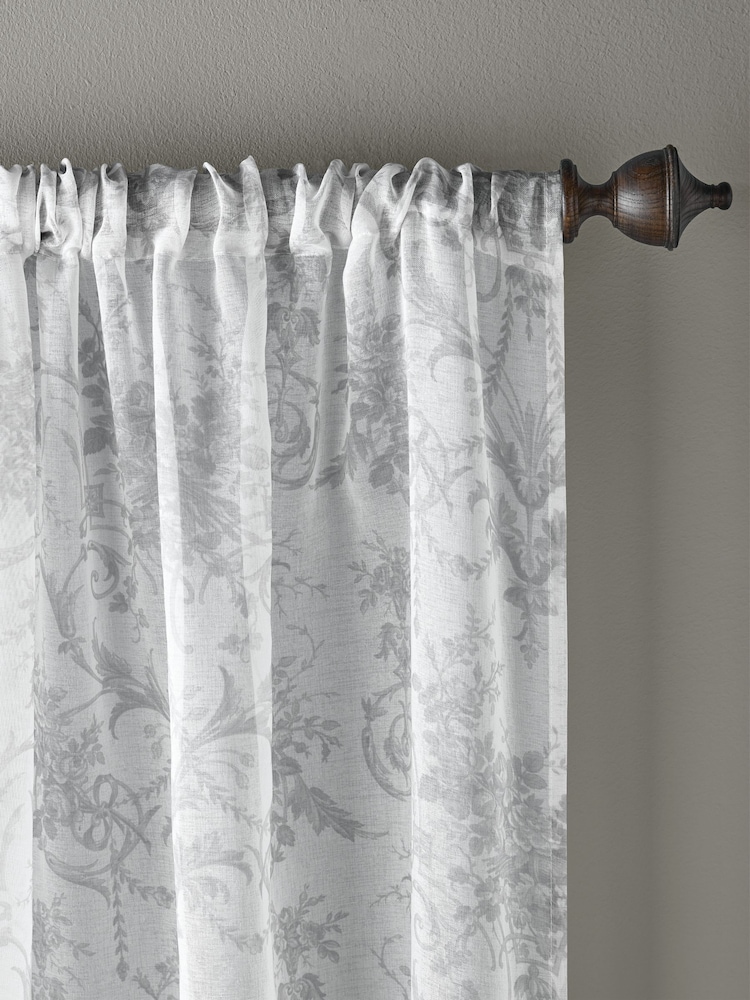 Laura Ashley Dove Grey Tuileries Voile Slot Top Sheer Panel Curtains - Image 2 of 3