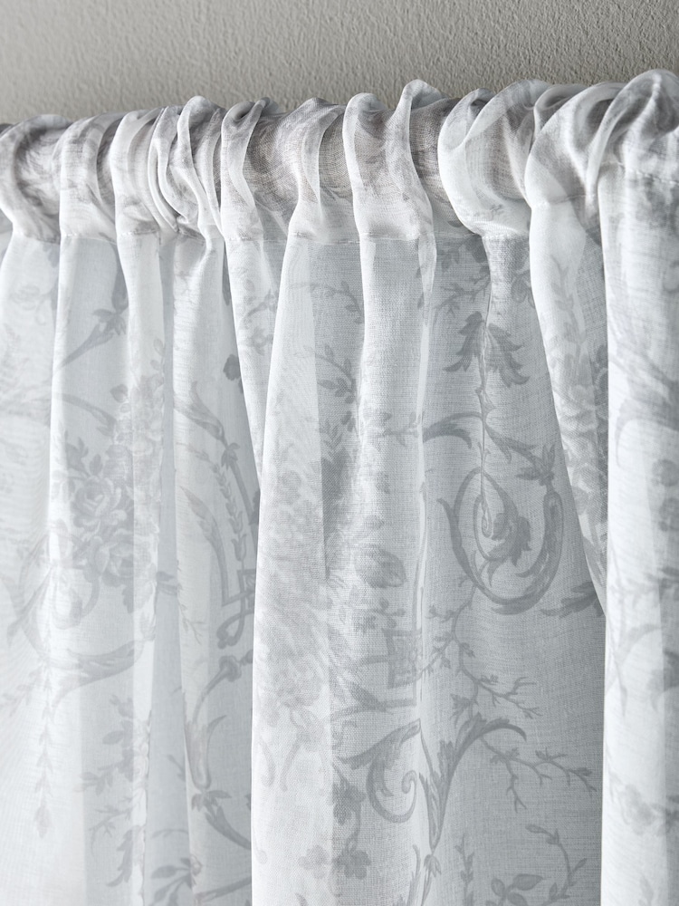 Laura Ashley Dove Grey Tuileries Voile Slot Top Sheer Panel Curtains - Image 3 of 3