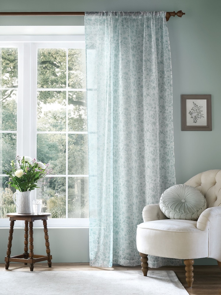 Laura Ashley Duckegg Blue Shepherds Purse Voile Slot Top Sheer Panel Curtains - Image 1 of 3 Laura Ashley Duckegg Blue Shepherds Purse Voile Slot Top Sheer Panel Curtains - Image 1 of 3