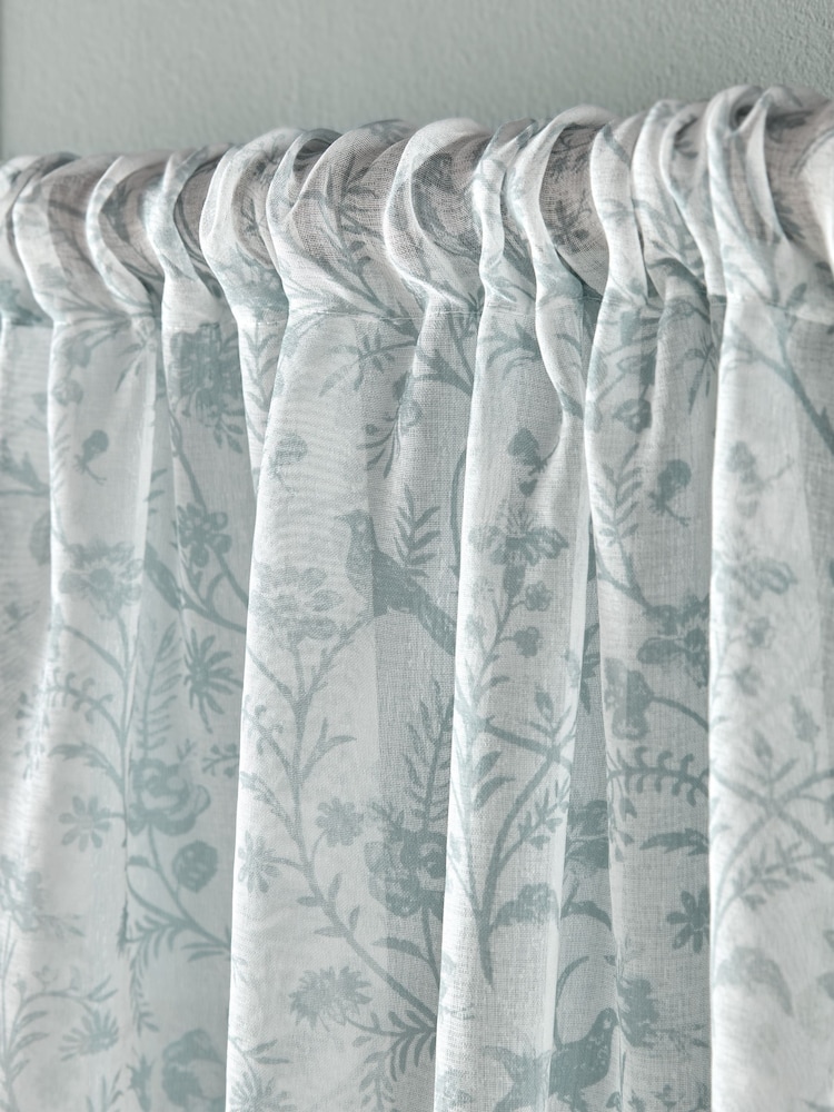 Laura Ashley Duckegg Blue Shepherds Purse Voile Slot Top Sheer Panel Curtains - Image 3 of 3 Laura Ashley Duckegg Blue Shepherds Purse Voile Slot Top Sheer Panel Curtains - Image 3 of 3