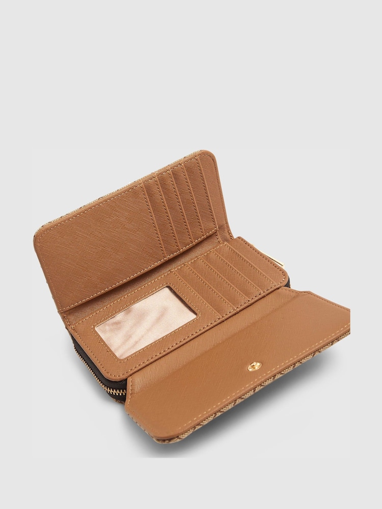 River Island Brown Jacquard Logo Heatseal Flap Purse - Image 5 of 5