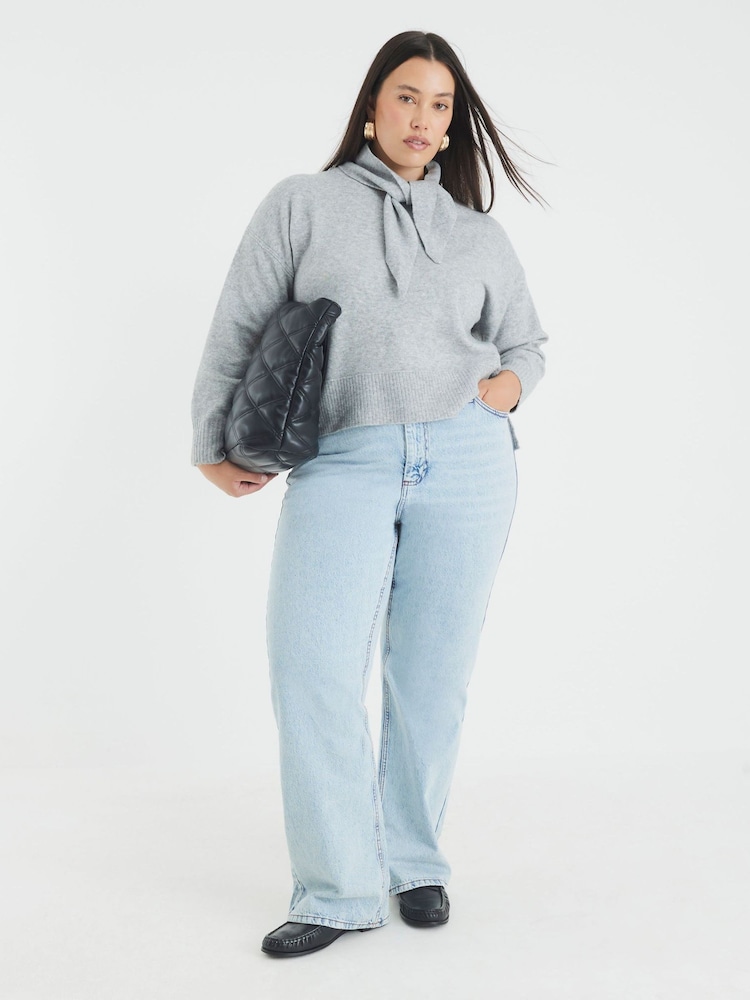 River Island Grey Tie Crew Neck Jumper - Image 1 of 6 River Island Grey Tie Crew Neck Jumper - Image 1 of 6