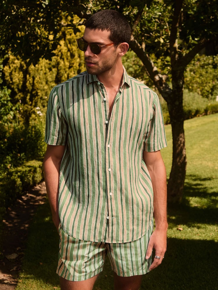 Green Signature Stripe Print Swim Shorts With Italian Fabric - Image 2 of 8 Green Signature Stripe Print Swim Shorts With Italian Fabric - Image 2 of 8