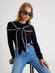 River Island Black Long Sleeve Scarf Tie Knit Blouse - Image 3 of 6