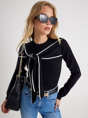 River Island Black Long Sleeve Scarf Tie Knit Blouse - Image 4 of 6