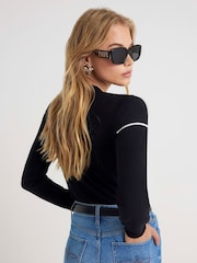 River Island Black Long Sleeve Scarf Tie Knit Blouse - Image 6 of 6