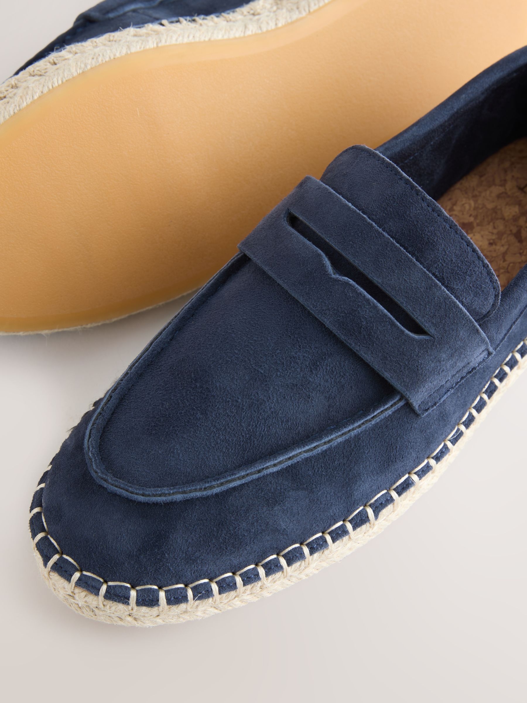 Navy Suede Slip-On Loafers with Espadrille Stitching Suede Espadrilles | Hive & Colony main image 2