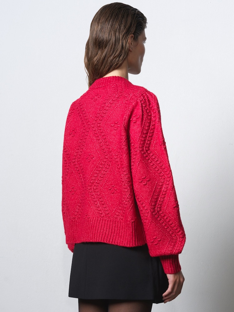 French Connection Red Kitty Bobble Bow Cardigan - Image 2 of 6 French Connection Red Kitty Bobble Bow Cardigan - Image 2 of 6