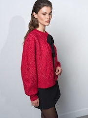 French Connection Red Kitty Bobble Bow Cardigan - Image 4 of 6