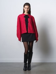 French Connection Red Kitty Bobble Bow Cardigan - Image 5 of 6