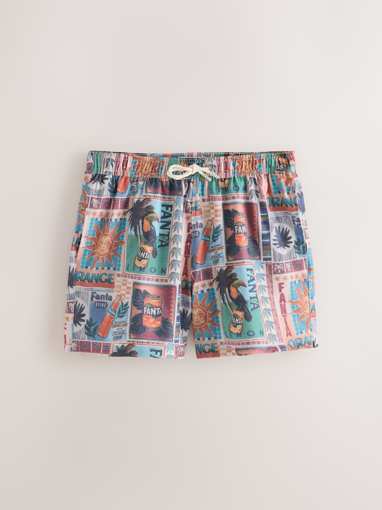 Multi Fanta Print 5 Inch Swim Shorts with Linen - Image 1 of 4 Multi Fanta Print 5 Inch Swim Shorts with Linen - Image 1 of 4