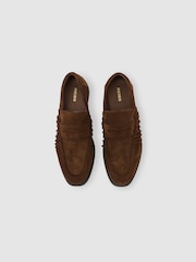 Reiss Tan Dani Suede Ruched Penny Loafers - Image 3 of 5