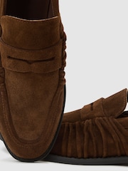 Reiss Tan Dani Suede Ruched Penny Loafers - Image 5 of 5