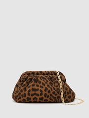 Reiss Animal Mia Suede Pouch Clutch Bag - Image 1 of 5