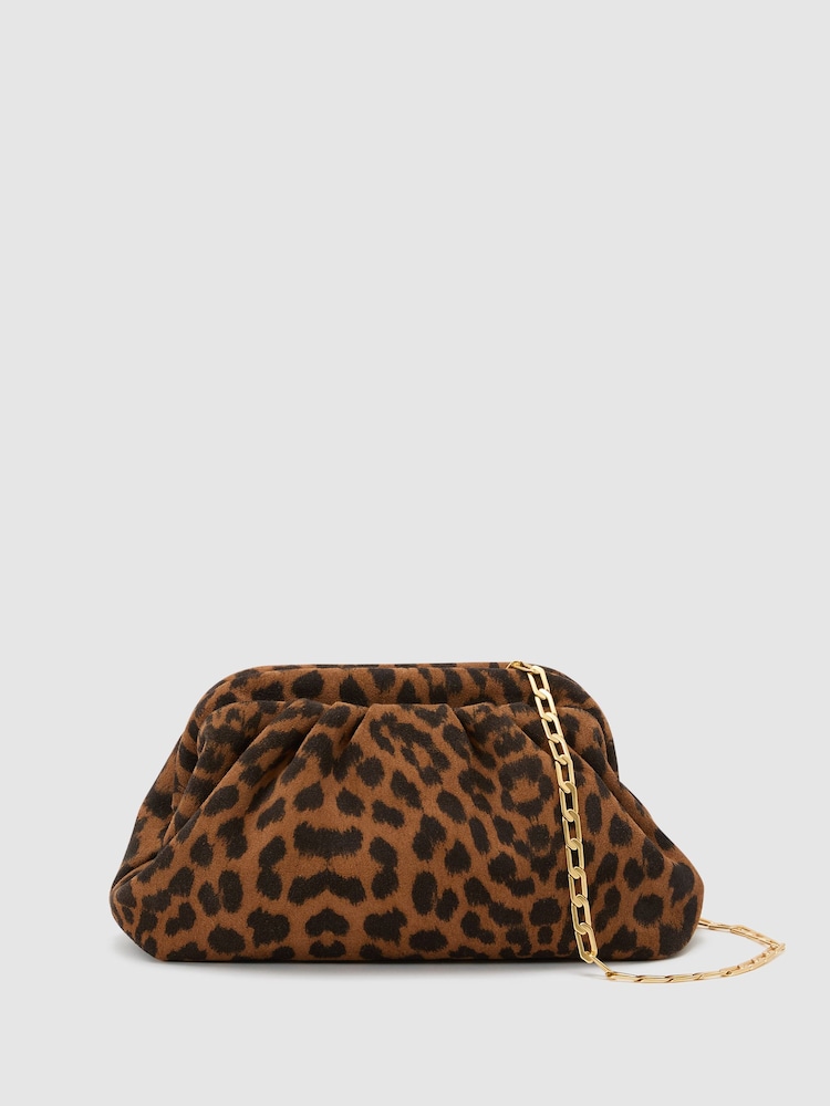 Reiss Animal Mia Suede Pouch Clutch Bag - Image 1 of 5