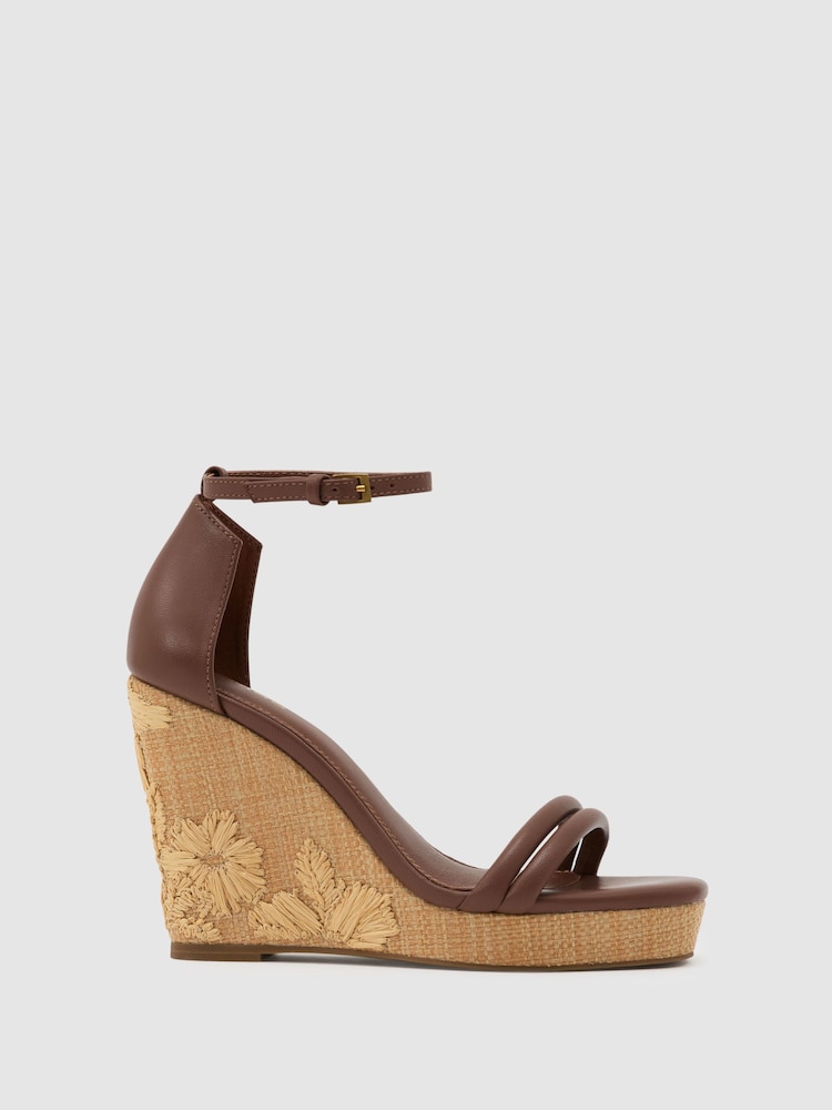 Reiss Tan Hazel Leather Embroidered-Wedge Sandals - Image 2 of 6 Reiss Tan Hazel Leather Embroidered-Wedge Sandals - Image 2 of 6
