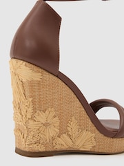 Reiss Tan Hazel Leather Embroidered-Wedge Sandals - Image 6 of 6