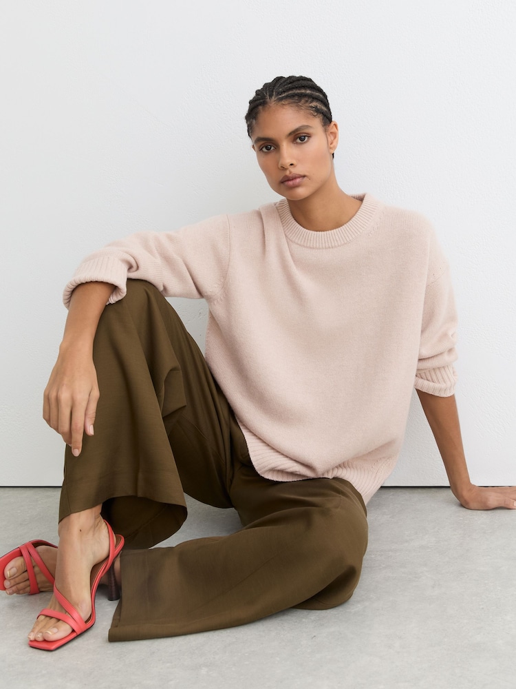 Reiss Blush Ella Wool-Cashmere Crew-Neck Jumper - Image 1 of 8 Reiss Blush Ella Wool-Cashmere Crew-Neck Jumper - Image 1 of 8