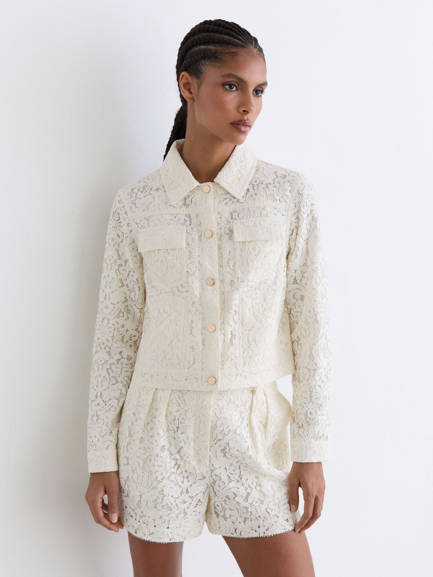 Buy Reiss White Lori Collared Lace Press-Stud Jacket from Next USA