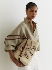 Reiss Natural Rae Raffia-Effect Embroidered Tote Bag - Image 1 of 6