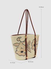 Reiss Natural Rae Raffia-Effect Embroidered Tote Bag - Image 3 of 6
