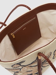 Reiss Natural Rae Raffia-Effect Embroidered Tote Bag - Image 4 of 6