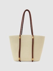 Reiss Natural Rae Raffia-Effect Embroidered Tote Bag - Image 5 of 6