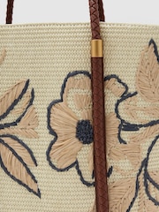 Reiss Natural Rae Raffia-Effect Embroidered Tote Bag - Image 6 of 6