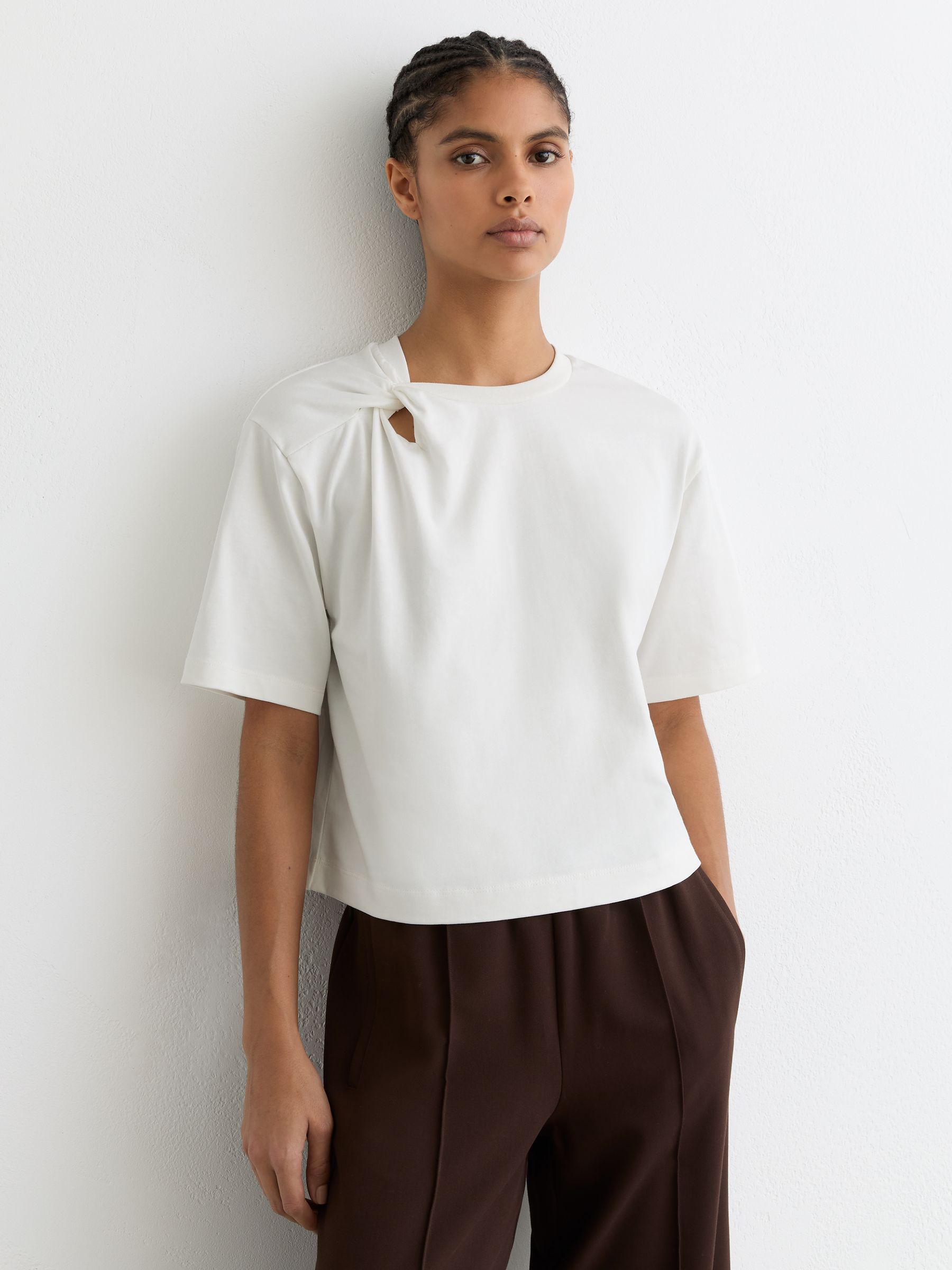 Buy Reiss White Esme Cotton Twist-Detail Boxy T-Shirt from Next USA