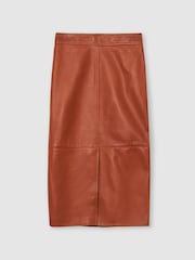 Reiss Rust Orange Miley Leather Midi Pencil Skirt - Image 2 of 7