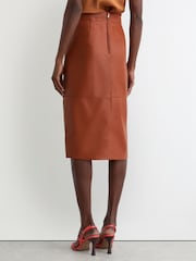 Reiss Rust Orange Miley Leather Midi Pencil Skirt - Image 6 of 7