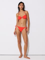 Reiss Coral Orange Johannah Tipped Bandeau Shirred Bikini Top - Image 1 of 6