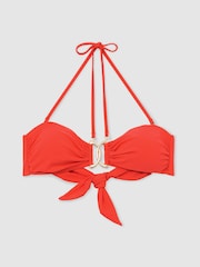 Reiss Coral Orange Johannah Tipped Bandeau Shirred Bikini Top - Image 2 of 6