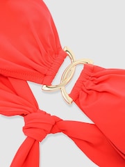 Reiss Coral Orange Johannah Tipped Bandeau Shirred Bikini Top - Image 6 of 6