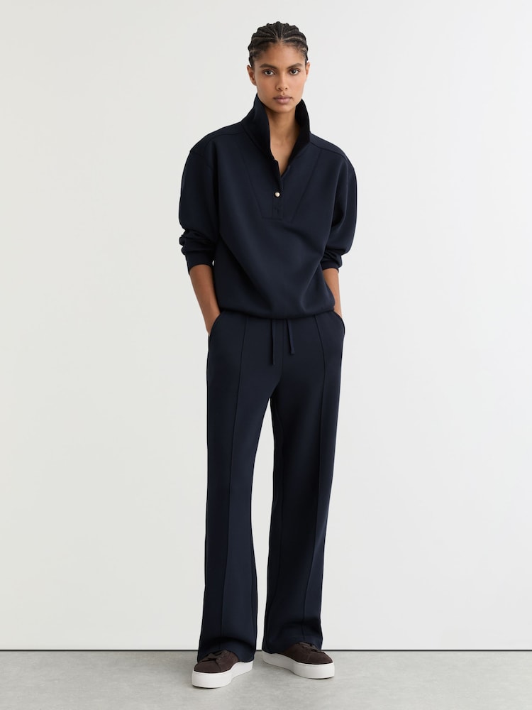 Reiss Navy Bella Petite Premium Interlock Wide-Leg Joggers - Image 1 of 7