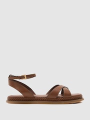Reiss Tan Emma Leather Plaited-Detail Flat Sandals - Image 2 of 6