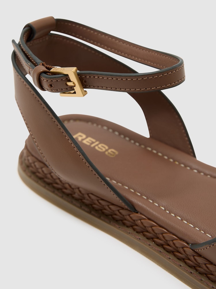 Reiss Tan Emma Leather Plaited-Detail Flat Sandals - Image 6 of 6