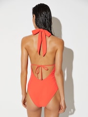 Reiss Coral Orange Delta Mesh-Insert Halterneck Swimsuit - Image 5 of 6
