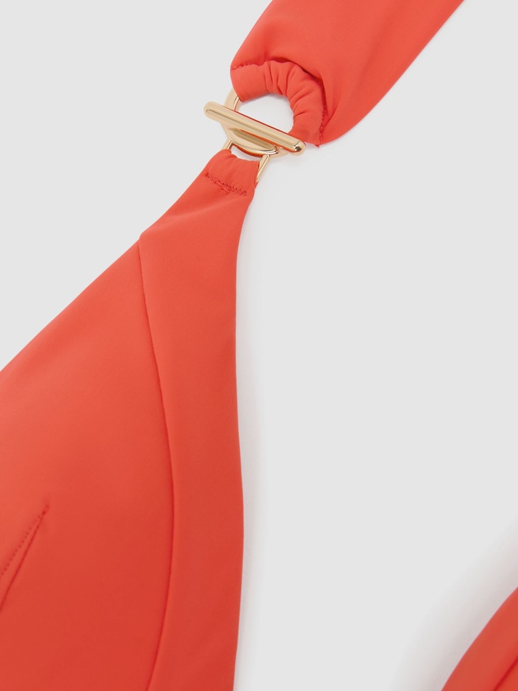 Reiss Coral Orange Delta Mesh-Insert Halterneck Swimsuit - Image 6 of 6