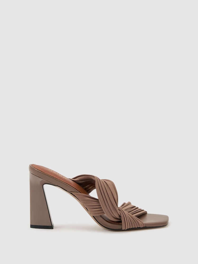 Reiss Taupe Raya Pleated Mule Block-Heel Sandals - Image 2 of 6
